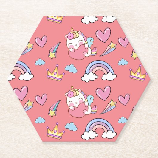 マジカルレインボーユニコーンハッピーバースデーパーティー ペーパーコースター (正面)