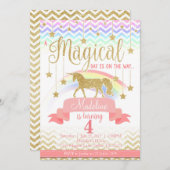 マジカルレインボーユニコーンバースデーパーティーの招待状 招待状 (正面/裏面)