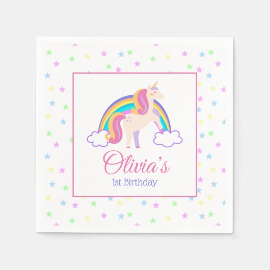 マジカルレインボーユニコーンバースデーパーティー スタンダードカクテルナプキン (正面)