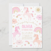マジカルレインボーユニコーンピンクパステル誕生日パーティー 招待状 (正面)