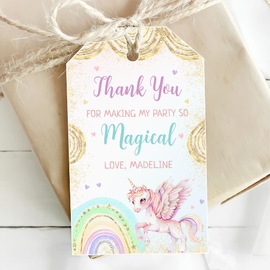 マジカルレインボーユニコーンピンク金ゴールド誕生日パーティー ギフトタグ