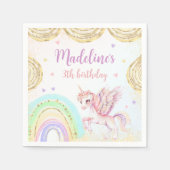 マジカルレインボーユニコーンピンク金ゴールド誕生日パーティー スタンダードカクテルナプキン (正面)