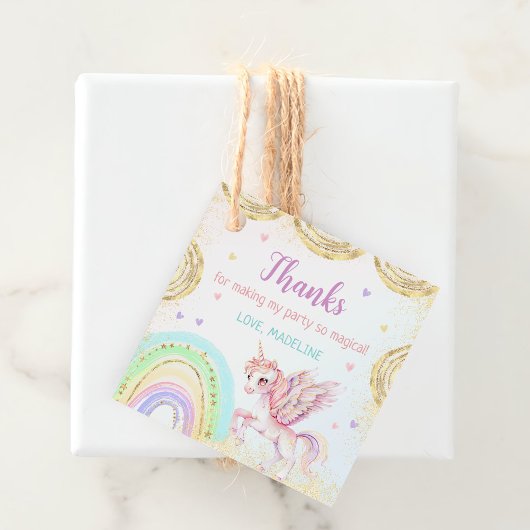 マジカルレインボーユニコーンピンク金ゴールド誕生日パーティー フェイバータグ