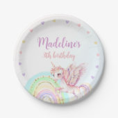 マジカルレインボーユニコーンピンク金ゴールド誕生日パーティー ペーパープレート (正面)