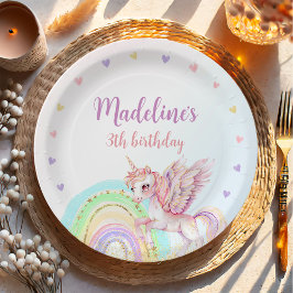 マジカルレインボーユニコーンピンク金ゴールド誕生日パーティー ペーパープレート