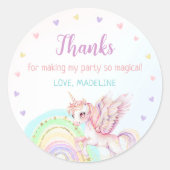 マジカルレインボーユニコーンピンク金ゴールド誕生日パーティー ラウンドシール (正面)