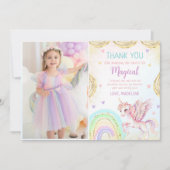 マジカルレインボーユニコーンピンク金ゴールド誕生日写真 サンキューカード (正面)