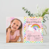 マジカルレインボーユニコーンフォト誕生日招待状 招待状 (スタンド正面)