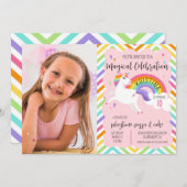 マジカルレインボーユニコーンフォト誕生日招待状 招待状 (正面/裏面)
