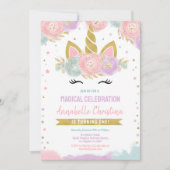 マジカルレインボーユニコーンワンバースデー招待状 招待状 (正面)