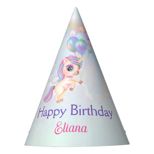 マジカルレインボーユニコーン誕生日 パーティーハット (正面)
