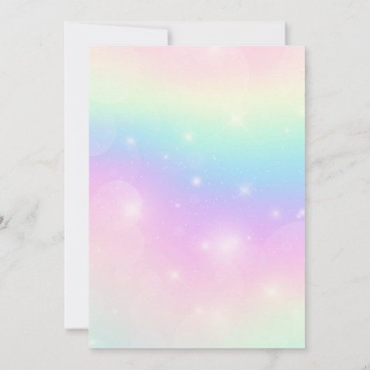 マジカルレインボーユニコーン金ゴールドグリッターガール誕生日 招待状 (裏面)