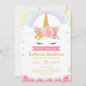 マジカルレインボーユニコーン顔フローラガールズ誕生日 招待状 (正面)