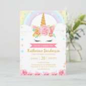 マジカルレインボーユニコーン顔フローラガールズ誕生日 招待状 (スタンド正面)