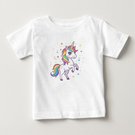 マジカルレインボーユニコーン – 元気な子供たち ベビーTシャツ (正面)