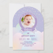 マジカルレインボーリトルスターキッズフォト誕生日 招待状 (正面)