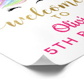 マジカルレインボー金ゴールドユニコーン誕生日ウェルカムサイン ポスター (角)