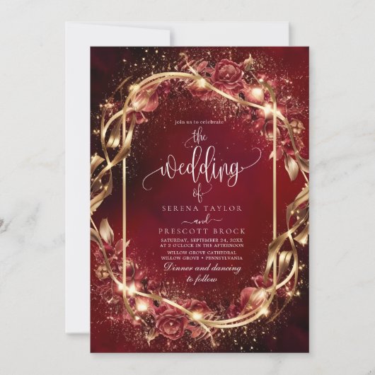 マジカルレッドゴールデンアクセント結婚式招待状 招待状 (正面)