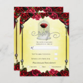 マジカルレッドローズホワイト金ゴールドシルバーパーティーRSVP 招待状 (正面/裏面)