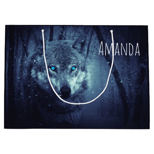 マジカルワイルドウルフアメージングブルーアイズ誕生日 ラージペーパーバッグ (正面)