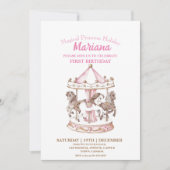 マジカル回転木馬ユニコーン第1子供の誕生日パーティー 招待状 (正面)