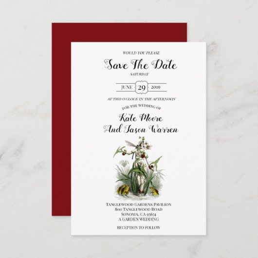 マジカル庭園の結婚式ブルガンディーグリーン セーブザデート (正面/裏面)