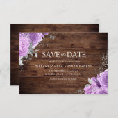マジカル素朴パープルラベンダーバラフローラ結婚ズ セーブザデート (正面/裏面)