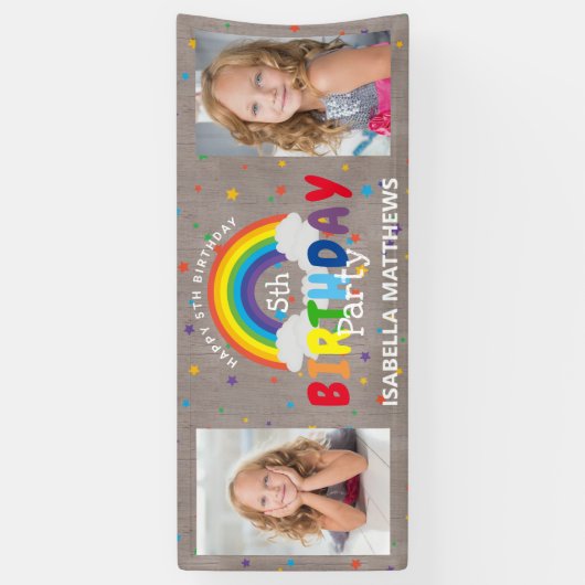 マジカル素朴レインボーフォト誕生日 横断幕 (縦)