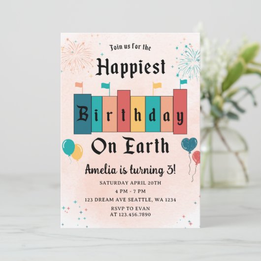 マジカル誕生日モダンガールハッピスト誕生日 招待状 (スタンド正面)