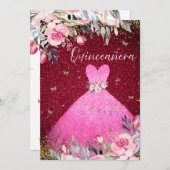 マジカル赤面ピンクガウンドレスフローラキンセアニェラ 招待状 (正面/裏面)