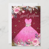 マジカル赤面ピンクガウンフローラスウィート16 招待状 (正面)