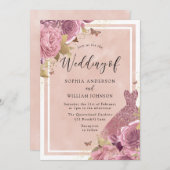 マジカル赤面ピンクドレス&フローラ結婚ズ 招待状 (正面/裏面)