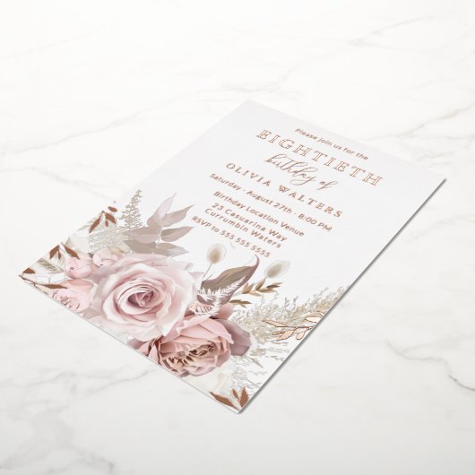 マジカル赤面&バラフローラ80誕生日 箔招待状 (回転した状態)