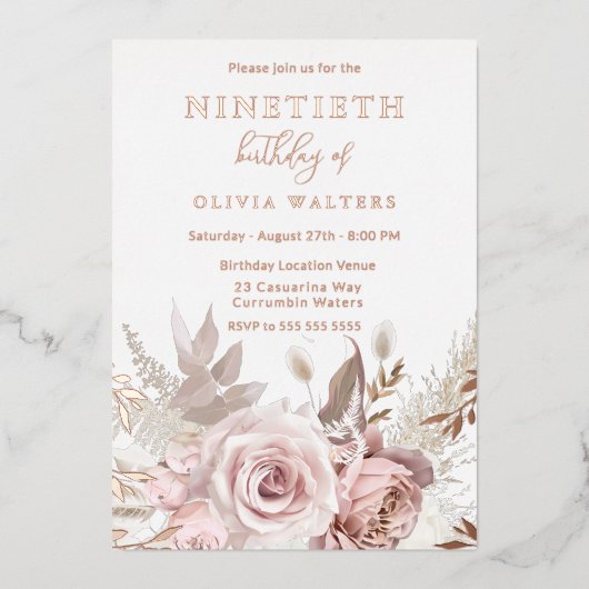 マジカル赤面&バラフローラ90誕生日 箔招待状 (正面)