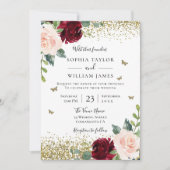 マジカル赤面&ブルガンディーレッドフローラ春の結婚式 招待状 (正面)