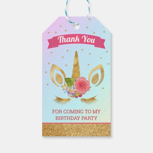 マジカル金ゴールドグリッターユニコーン顔誕生日パーティー ギフトタグ (裏面)
