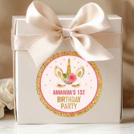 マジカル金ゴールドグリッターユニコーン顔誕生日パーティー ラウンドシール