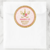 マジカル金ゴールドグリッターユニコーン顔誕生日パーティー ラウンドシール (バッグ)