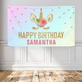 マジカル金ゴールドグリッターユニコーン顔誕生日パーティー 横断幕