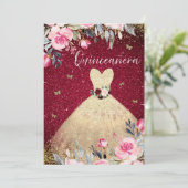 マジカル金ゴールドドレス赤面ピンクフローラキンセアニェラ 招待状 (スタンド正面)