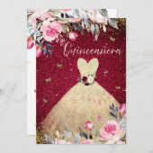 マジカル金ゴールドドレス赤面ピンクフローラキンセアニェラ 招待状 (正面/裏面)