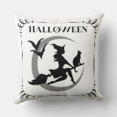マジカル飛んでいるウィッチハロウィーンタイポグラフィ クッション (裏面)