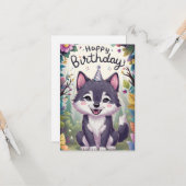 マジカル魅力的ウルフデジタル誕生日 カード (正面/裏面インサイチュ)