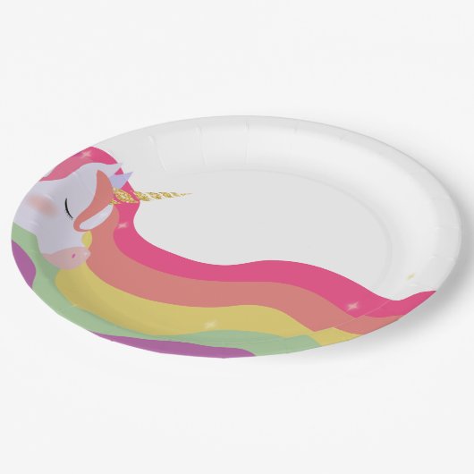 マジカル鮮やかレインボーユニコーン誕生日 ペーパープレート (アングル)