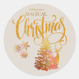 マジカル クリスマス ゴールド ツリー & レインディア シャンパン ラウンドシール