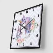 マジカル·ユニコーン·マム&ベビー·ウォーターカラー スクエア壁時計 (傾斜)