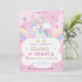 マジカル ユニコーン 虹 星 ハート 誕生日 招待状 (スタンド正面)