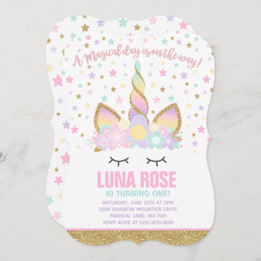 マジカル·ユニコーン·誕生日·招待状·ユニコーン·パーティー 招待状 (正面/裏面)