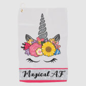 マジカルAFユニコーンシルバーグリッターフラワークラウン ゴルフタオル (正面)