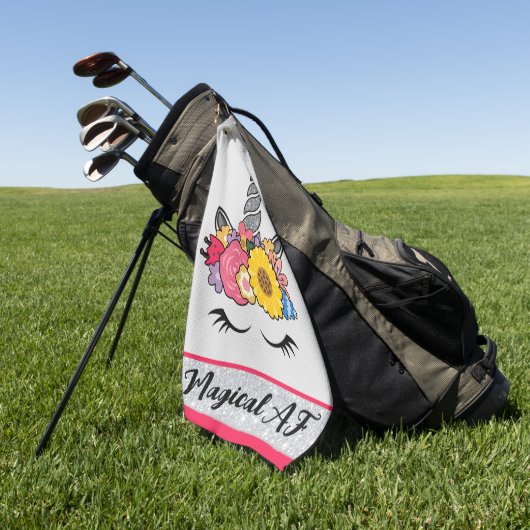 マジカルAFユニコーンシルバーグリッターフラワークラウン ゴルフタオル (グリーン)